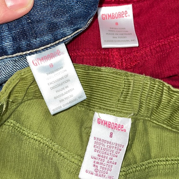 Gymboree cuffed jeans, red flare corduroy, green embroidered flare pants - Picture 5 of 14